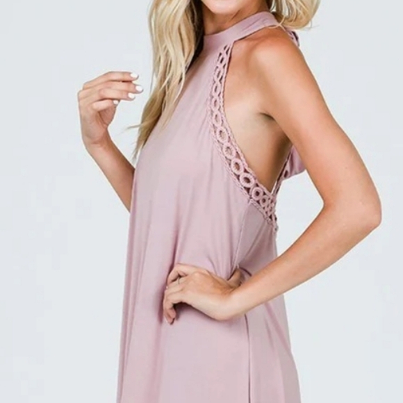 Lulu’s Pink Halter Mini Dress Crochet Large - Picture 13 of 13